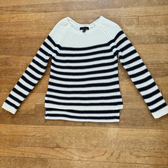 Atmosphere black white striped pullover knit high low sweater size 4 b18 - Picture 1 of 4